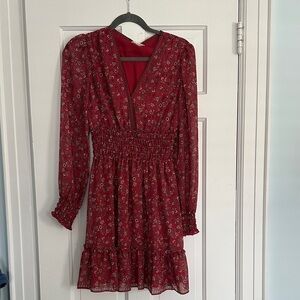 BNWT Max Studio Red Floral Long Sleeve Dress